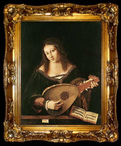 framed  BARTOLOMEO VENETO Woman Playing a Lu, ta009-2